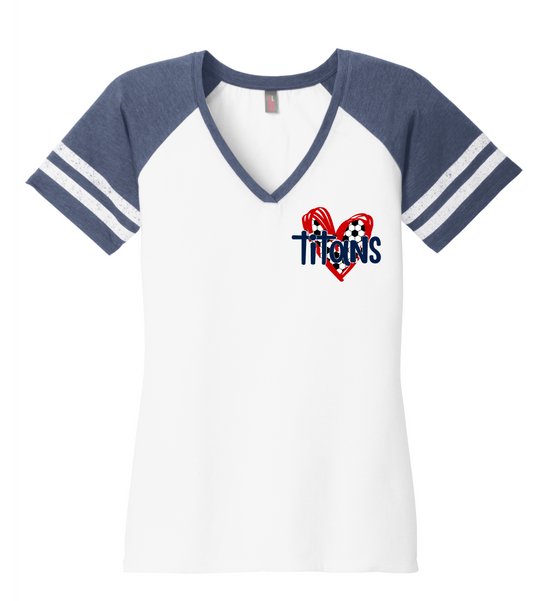 Ladies I Heart Titans V-Neck Short Sleeve Raglan