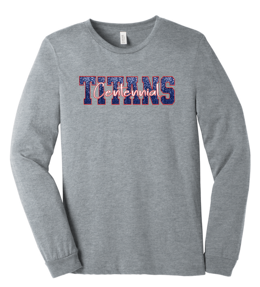 Faux Glitter Sequin Centennial Titans Cotton Long Sleeve T-Shirt